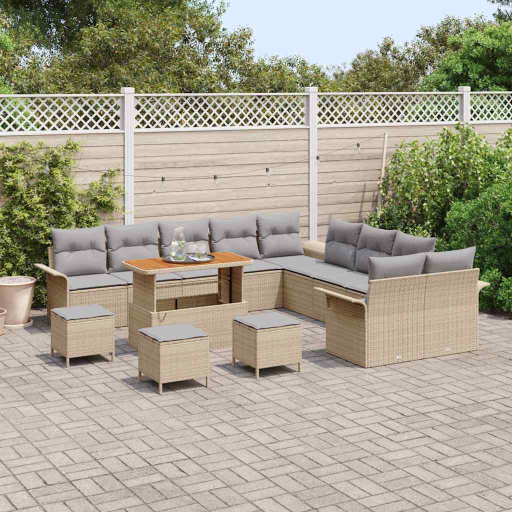 Garten-Sofa-Set mit Kissen 14 pcs Beige und Hellgrau