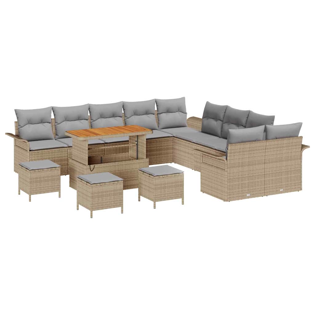 Garten-Sofa-Set mit Kissen 14 pcs Beige und Hellgrau