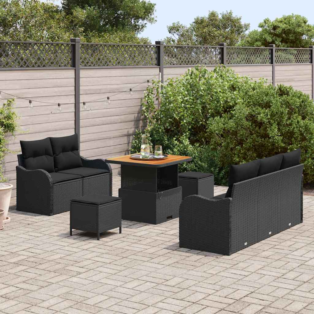 Garten-Sofa-Set mit Kissen mit Speicher 8 pcs Schwarz