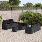 Garten-Sofa-Set mit Kissen mit Speicher 9 pcs Schwarz