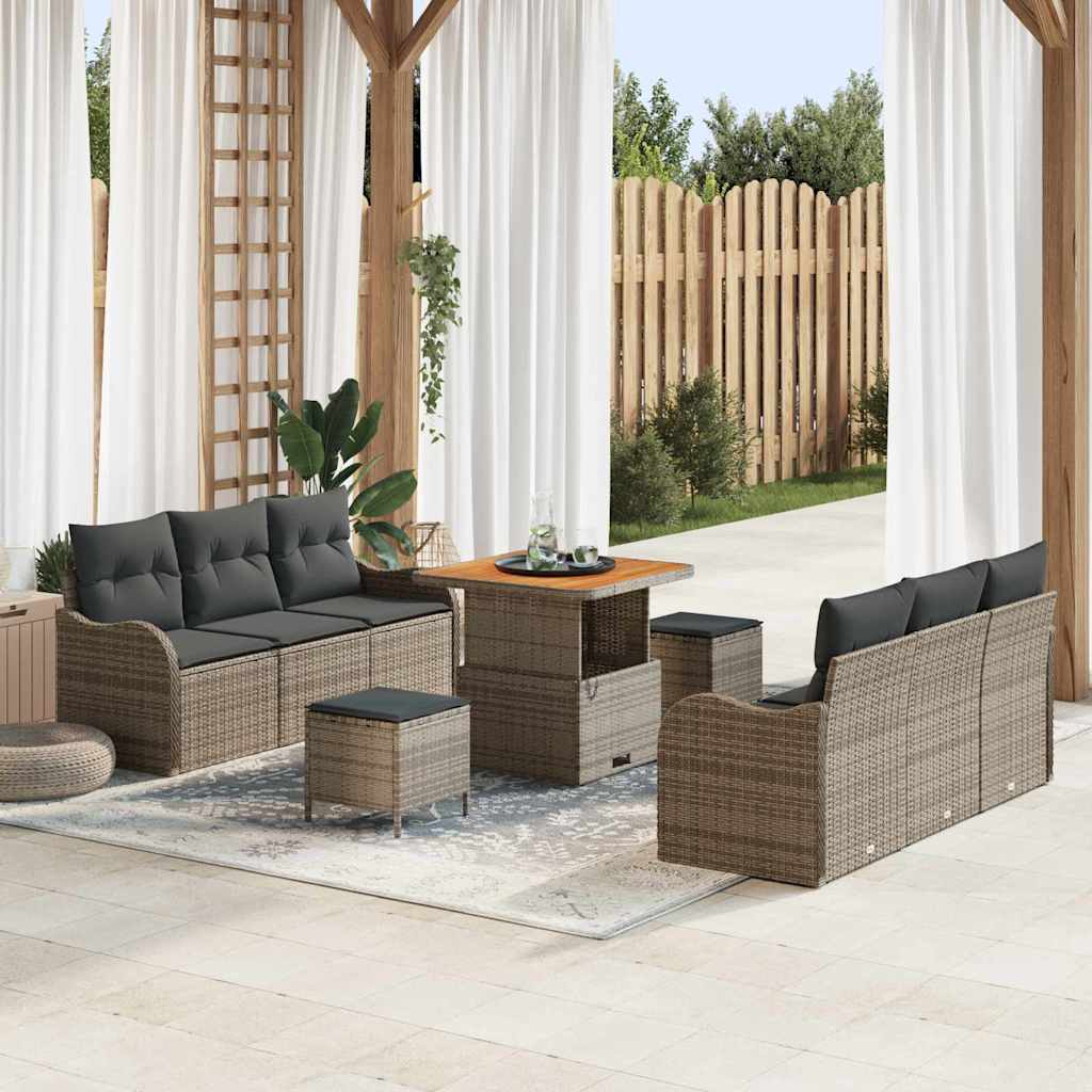 Garten-Sofa-Set mit Kissen mit Speicher 9 pcs Grau