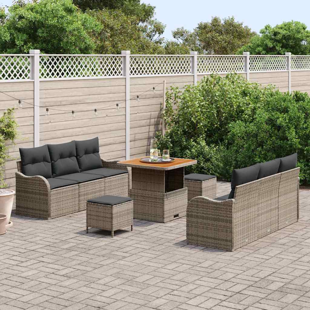 Garten-Sofa-Set mit Kissen mit Speicher 9 pcs Grau