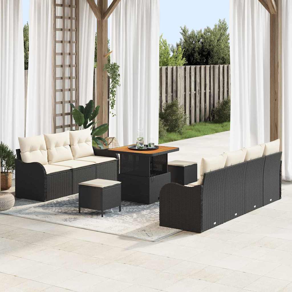 Garten-Sofa-Set mit Kissen 10 pcs Schwarz und Creme