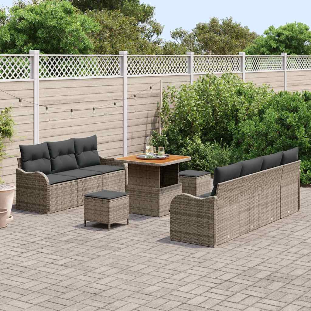 Garten-Sofa-Set mit Kissen mit Speicher 10 pcs Grau