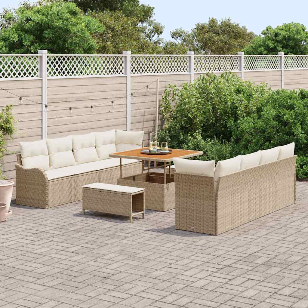 Garten-Sofa-Set mit Kissen mit Speicher 11 pcs Beige und Creme