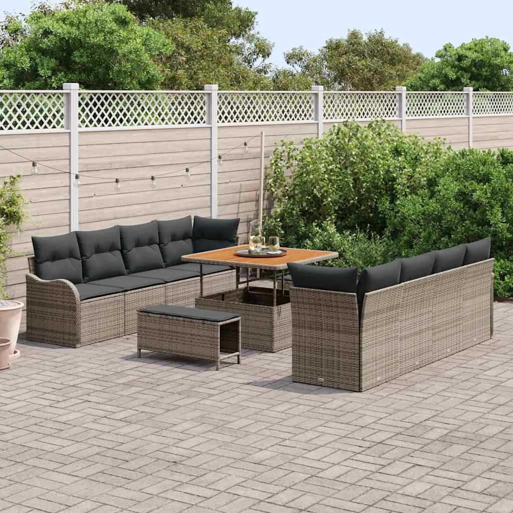 Garten-Sofa-Set mit Kissen mit Speicher 11 pcs Grau