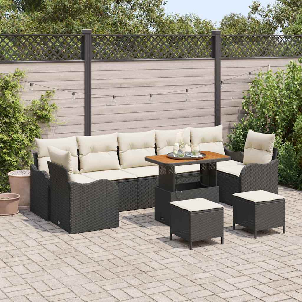 Garten-Sofa-Set mit Kissen 10 pcs Schwarz und Creme