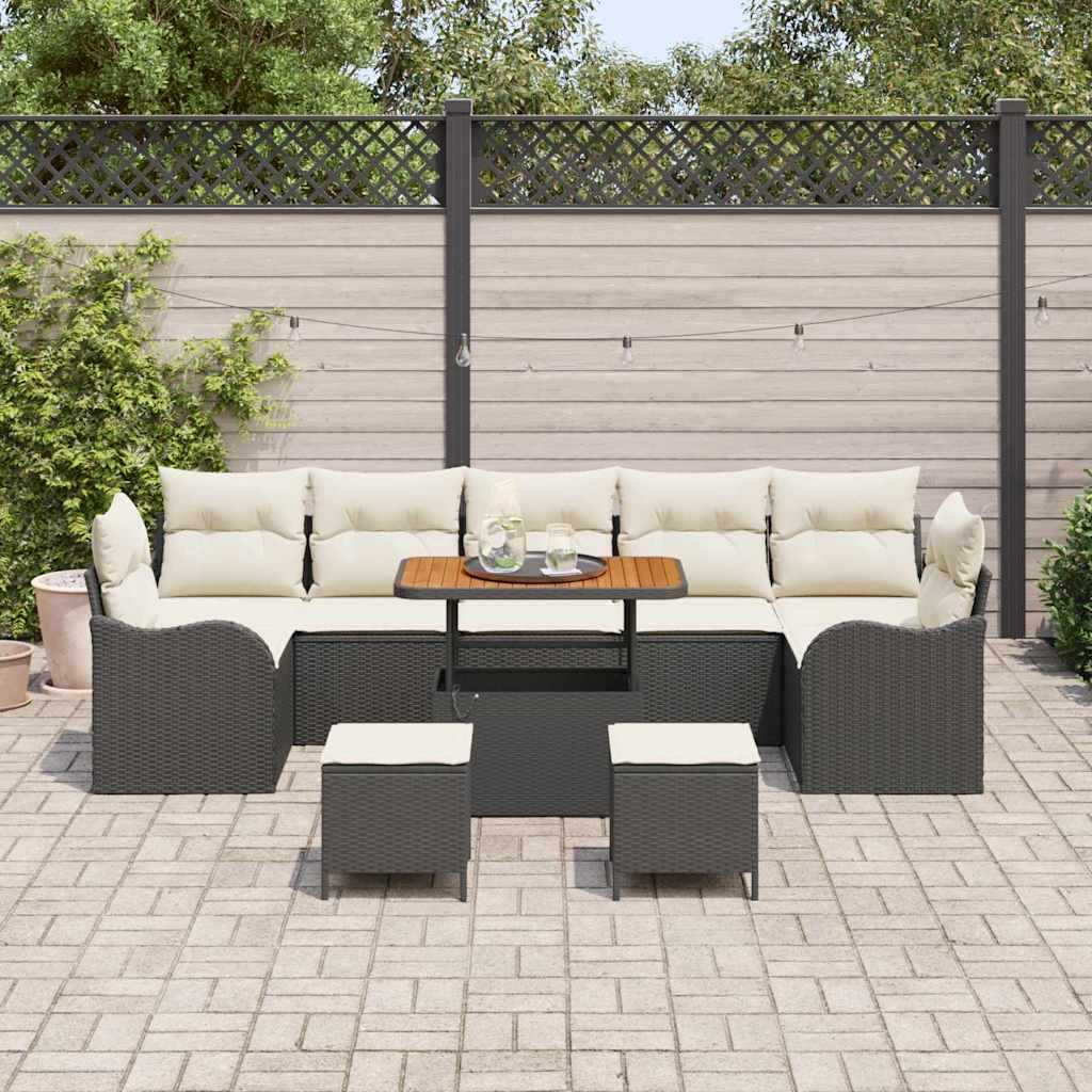 Garten-Sofa-Set mit Kissen 10 pcs Schwarz und Creme