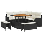 Garten-Sofa-Set mit Kissen mit Speicher 8 pcs Schwarz und Creme