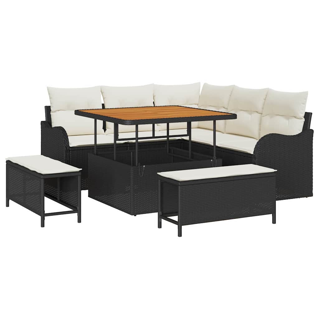 Garten-Sofa-Set mit Kissen mit Speicher 8 pcs Schwarz und Creme