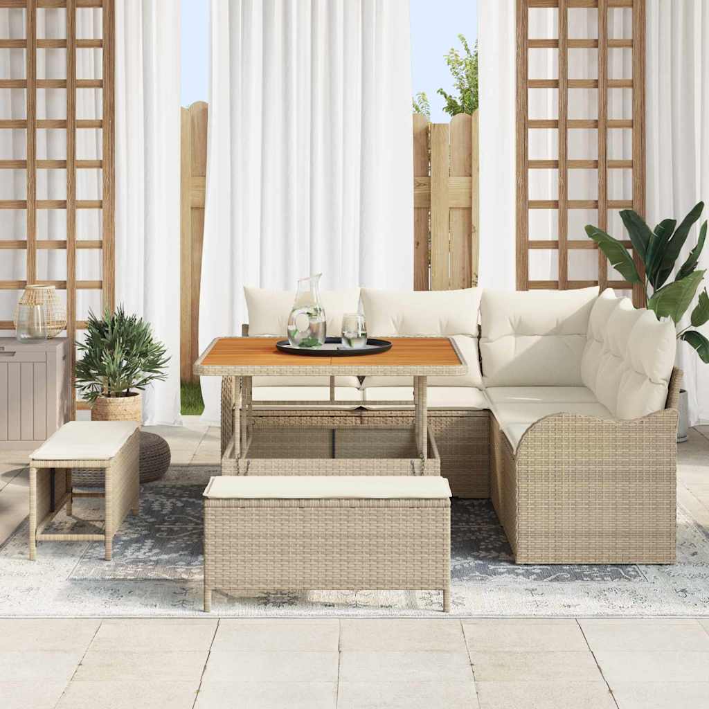 Garten-Sofa-Set mit Kissen mit Speicher 8 pcs Beige und Creme