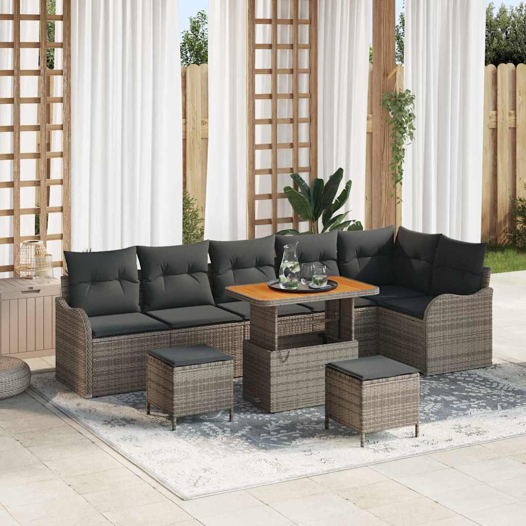 Garten-Sofa-Set mit Kissen mit Speicher 9 pcs Grau