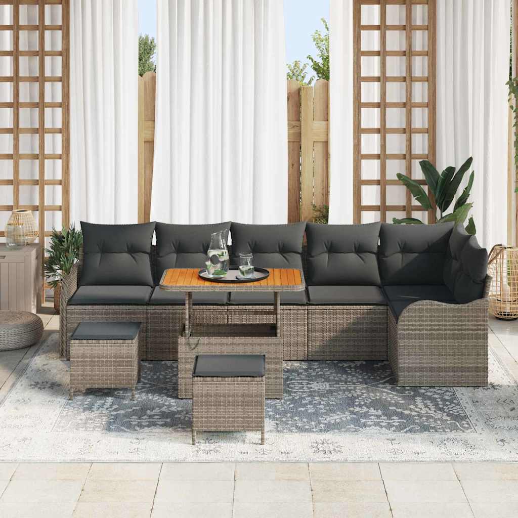 Garten-Sofa-Set mit Kissen mit Speicher 9 pcs Grau