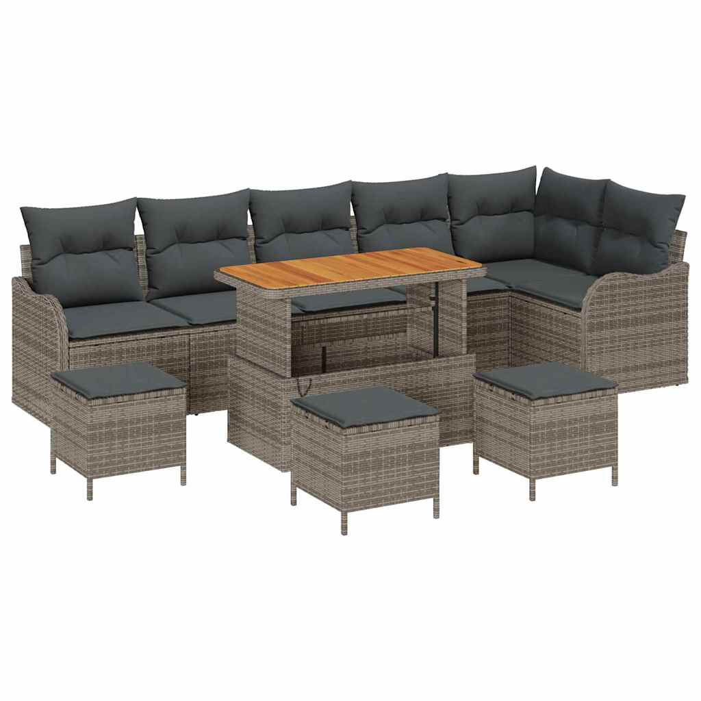 Garten-Sofa-Set mit Kissen mit Speicher 10 pcs Grau
