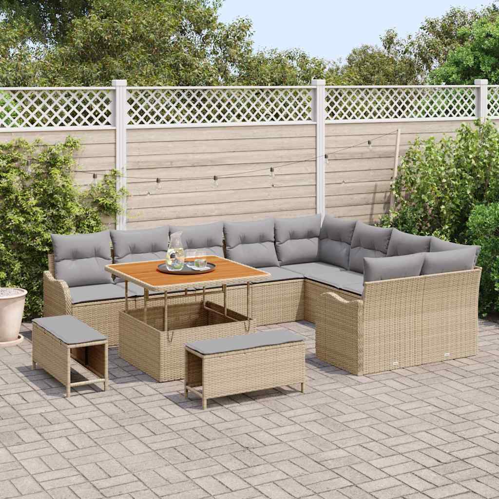 Garten-Sofa-Set mit Kissen 12 pcs Beige und Hellgrau
