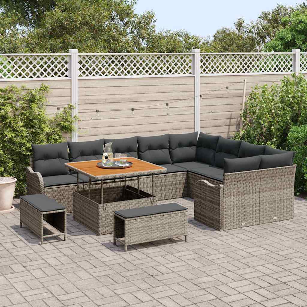 Garten-Sofa-Set mit Kissen mit Speicher 12 pcs Grau