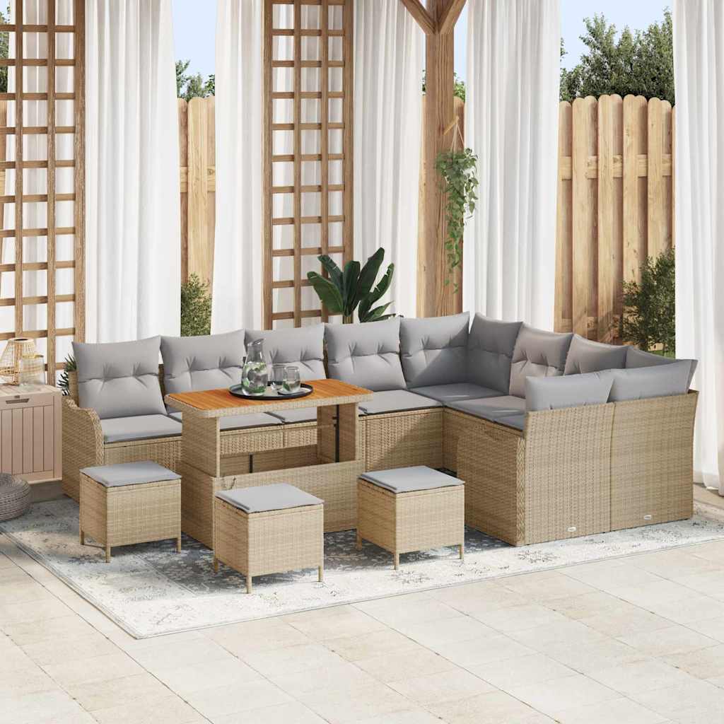 Garten-Sofa-Set mit Kissen 13 pcs Beige und Hellgrau