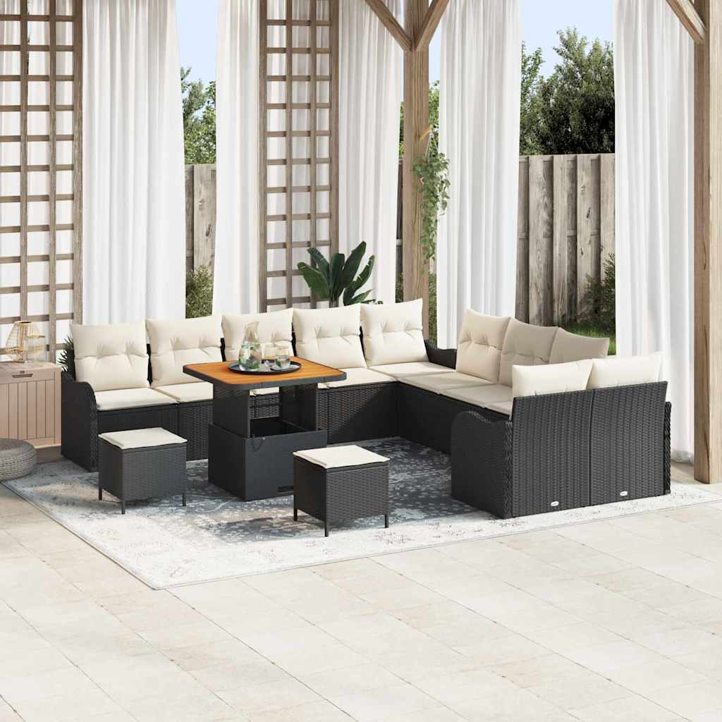 Garten-Sofa-Set mit Kissen 13 pcs Schwarz und Creme
