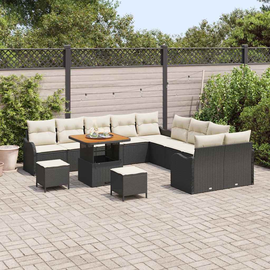Garten-Sofa-Set mit Kissen 13 pcs Schwarz und Creme