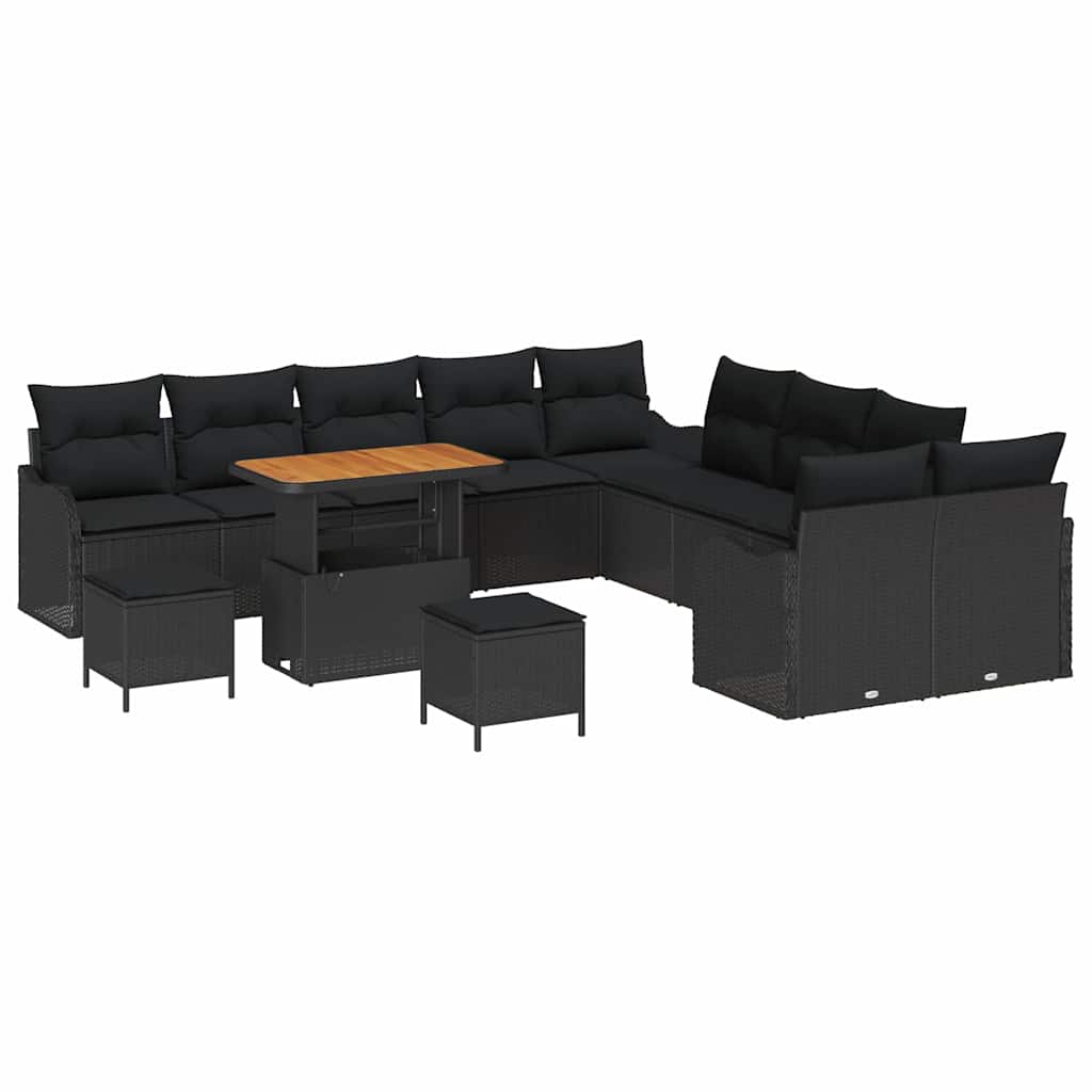 Garten-Sofa-Set mit Kissen mit Speicher 13 pcs Schwarz