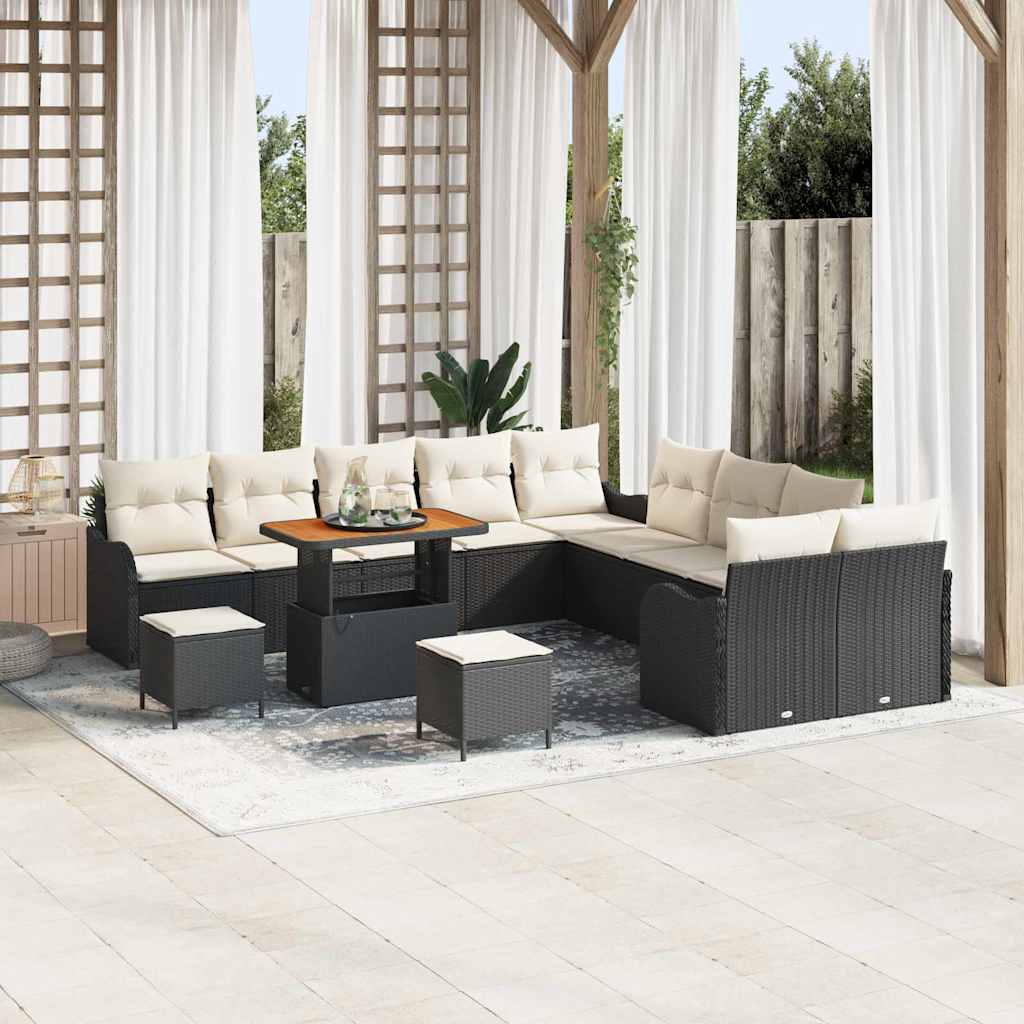 Garten-Sofa-Set mit Kissen 13 pcs Schwarz und Creme
