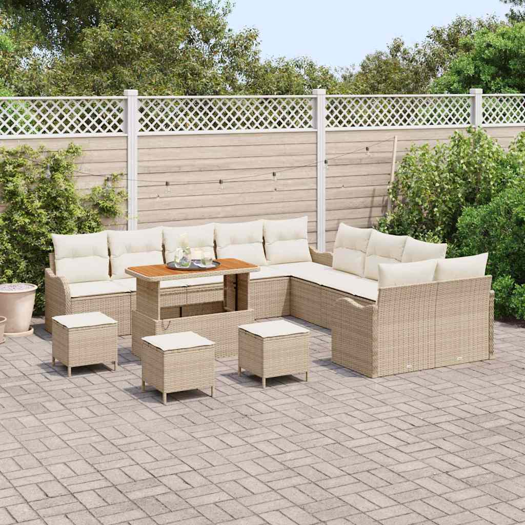 Garten-Sofa-Set mit Kissen mit Speicher 14 pcs Beige und Creme