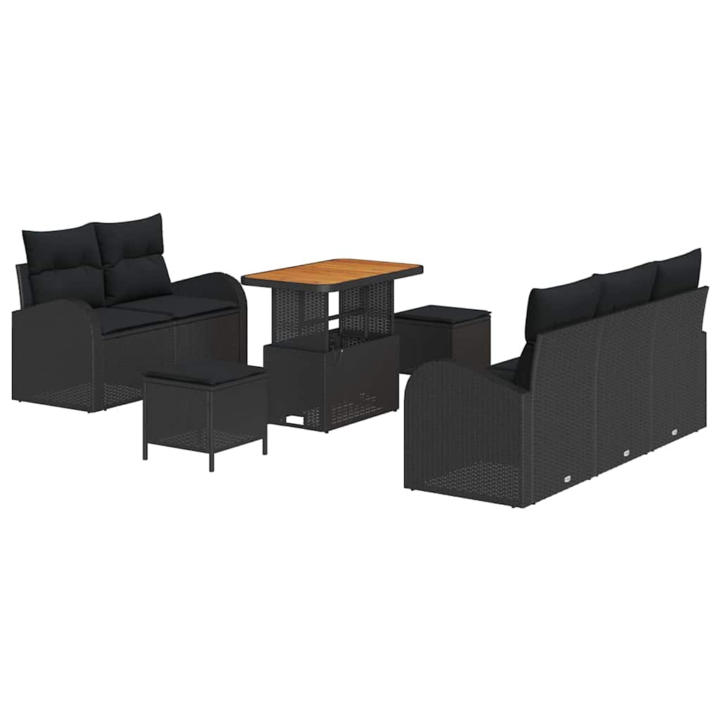 Garten-Sofa-Set mit Kissen mit Speicher 8 pcs Schwarz