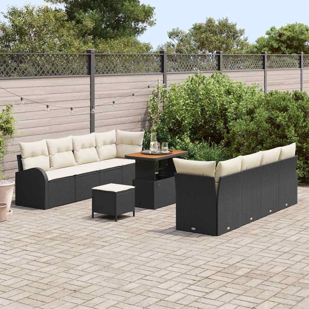 Garten-Sofa-Set mit Kissen mit Kissen 11 pcs Schwarz und Creme