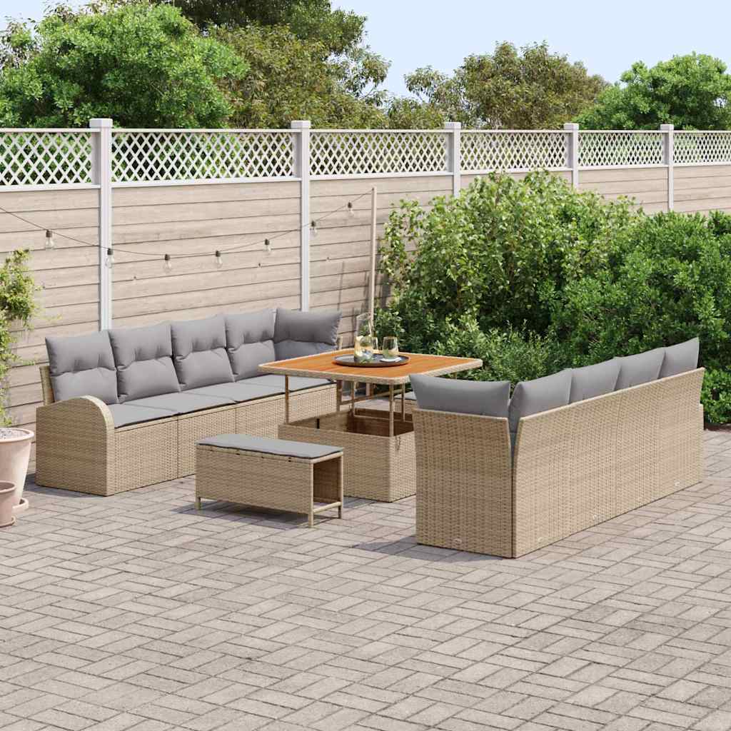 Garten-Sofa-Set mit Kissen 11 pcs Beige und Hellgrau