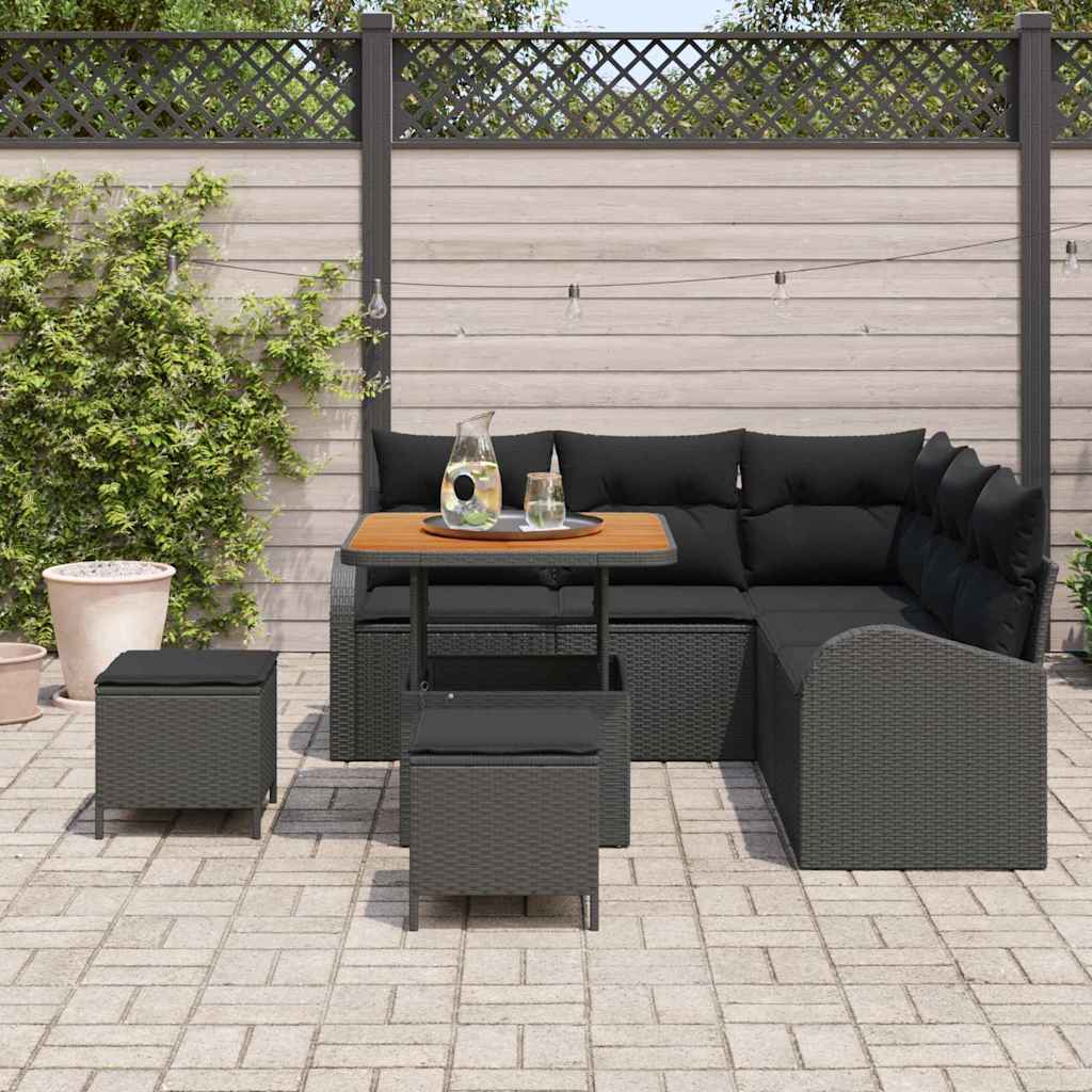 Garten-Sofa-Set mit Kissen mit Speicher 8 pcs Schwarz