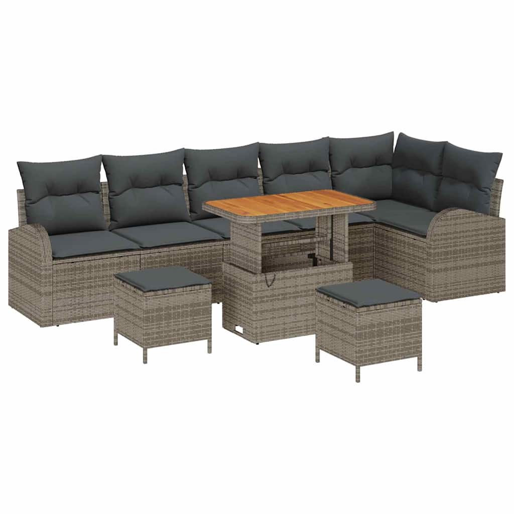 Garten-Sofa-Set mit Kissen mit Speicher mit Kissen 9 pcs Grau