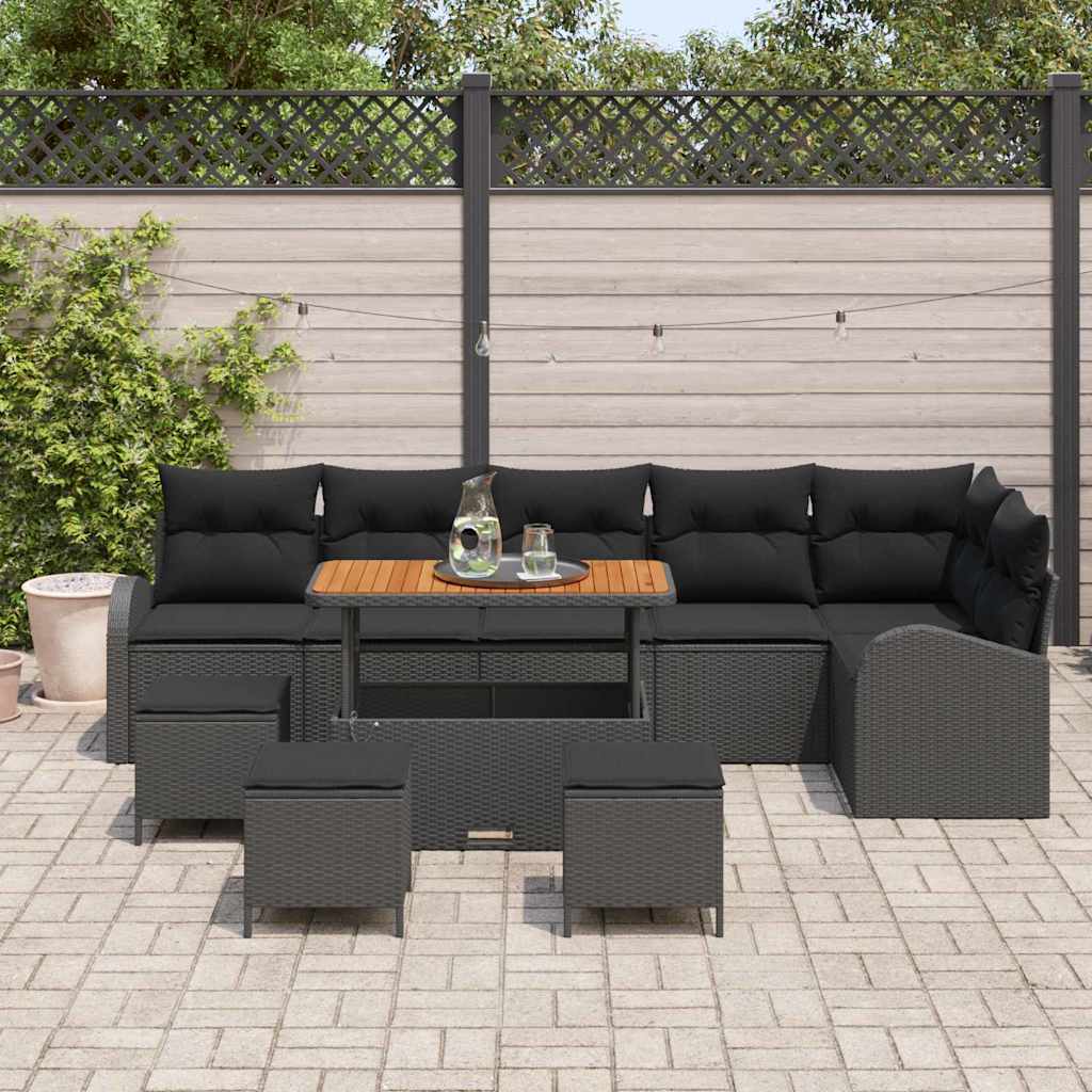 Garten-Sofa-Set mit Kissen mit Speicher 10 pcs Schwarz