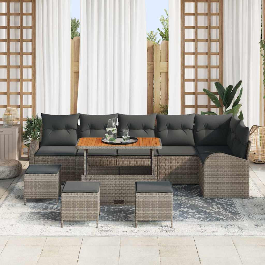 Garten-Sofa-Set mit Kissen mit Speicher mit Kissen 10 pcs Grau