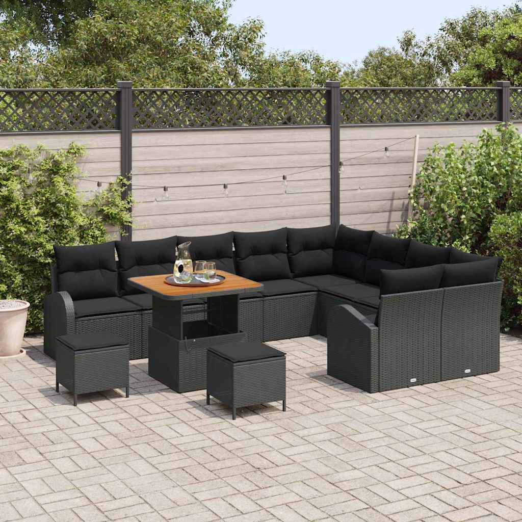 Garten-Sofa-Set mit Kissen mit Speicher 12 pcs Schwarz