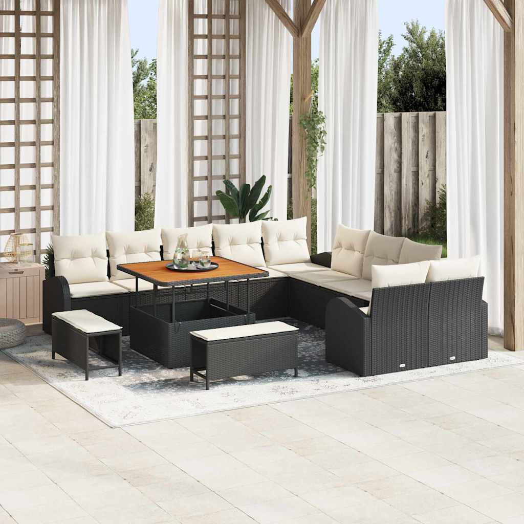Garten-Sofa-Set mit Kissen 13 pcs Schwarz und Creme