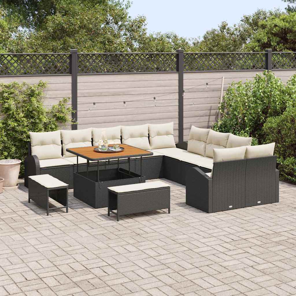 Garten-Sofa-Set mit Kissen 13 pcs Schwarz und Creme