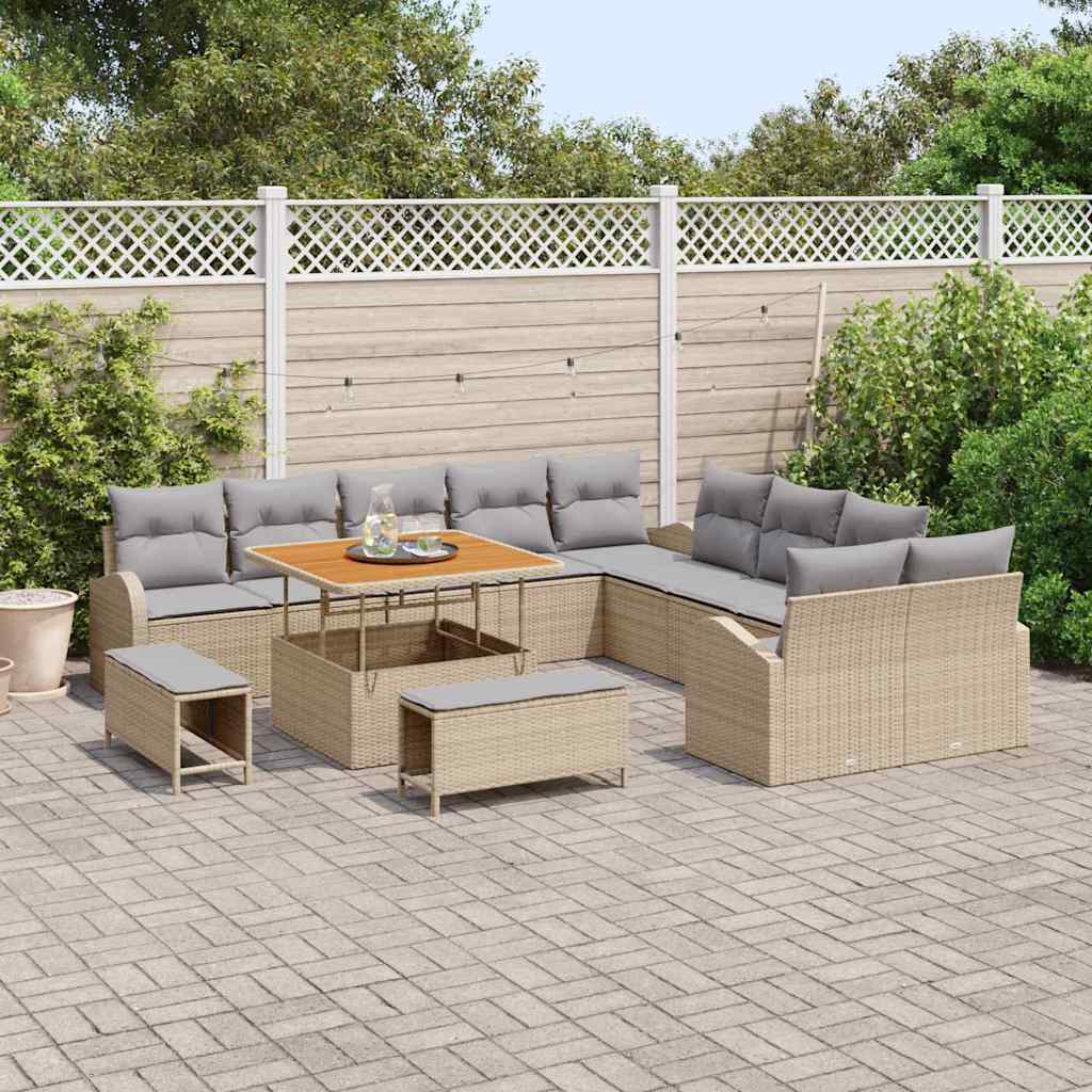Garten-Sofa-Set mit Kissen 13 pcs Beige und Hellgrau