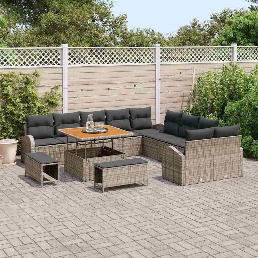 Garten-Sofa-Set mit Kissen mit Speicher 13 pcs Grau