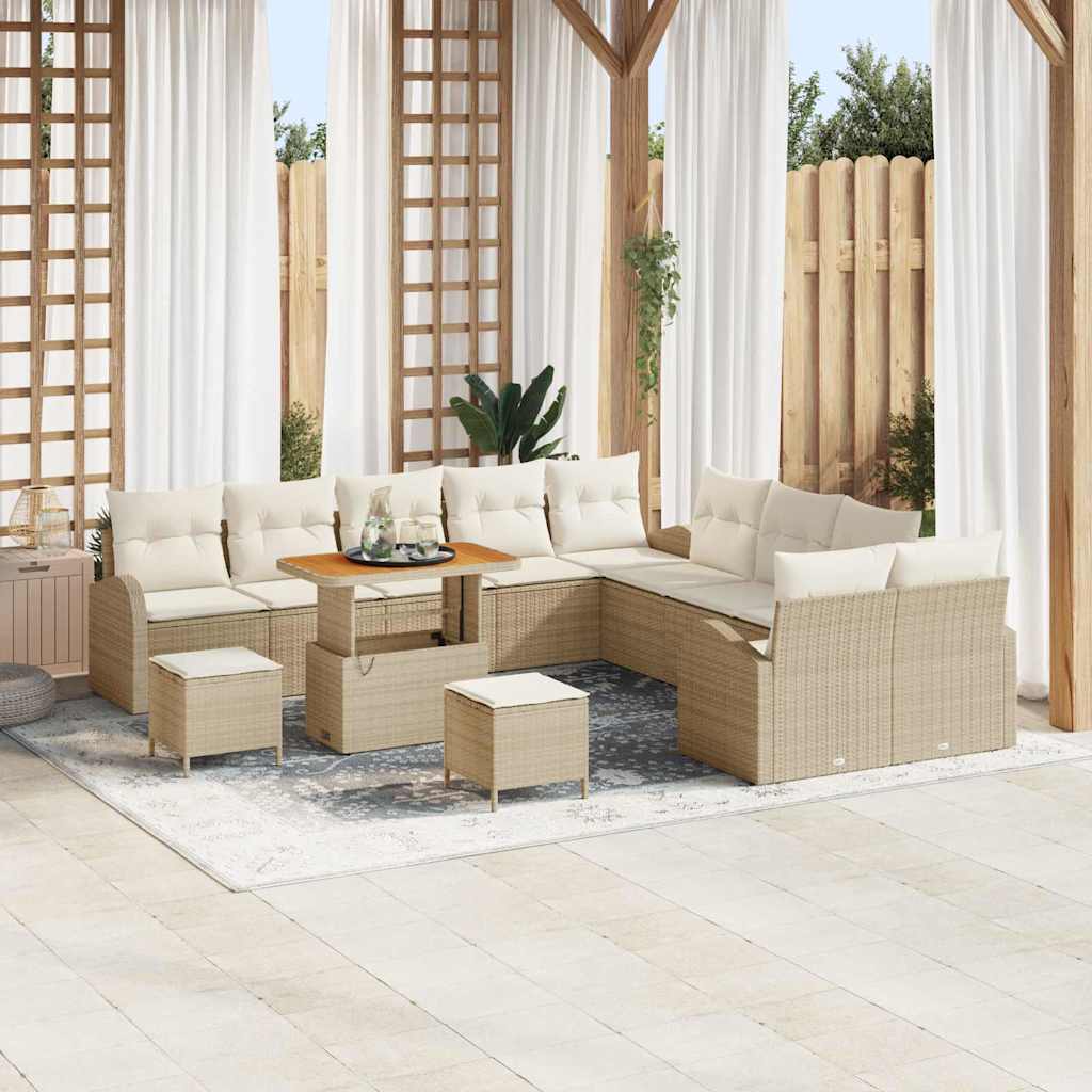 Garten-Sofa-Set mit Kissen mit Speicher 13 pcs Beige und Creme