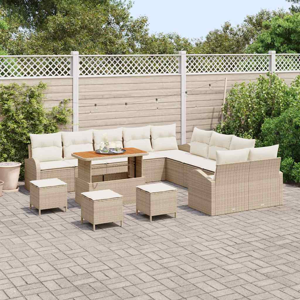Garten-Sofa-Set mit Kissen mit Speicher 14 pcs Beige und Creme