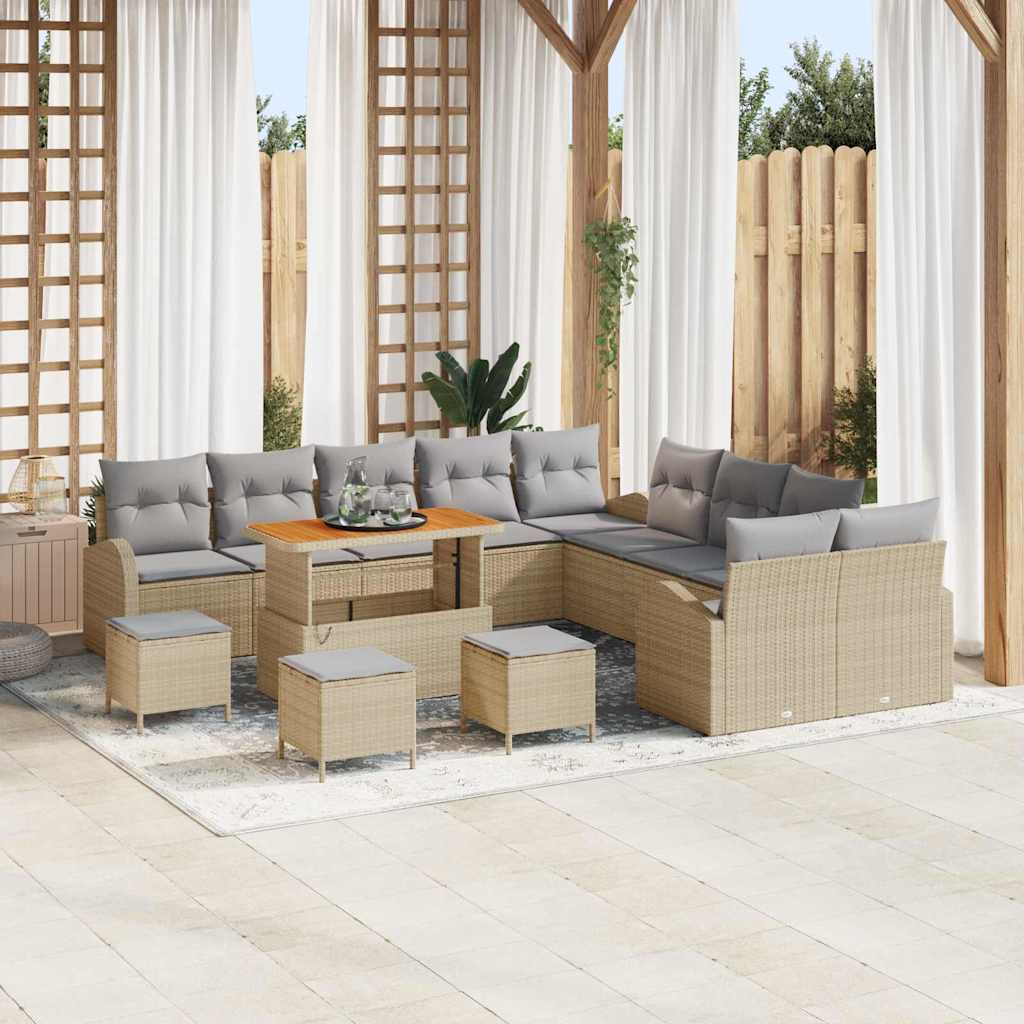 Garten-Sofa-Set mit Kissen 14 pcs Beige und Hellgrau
