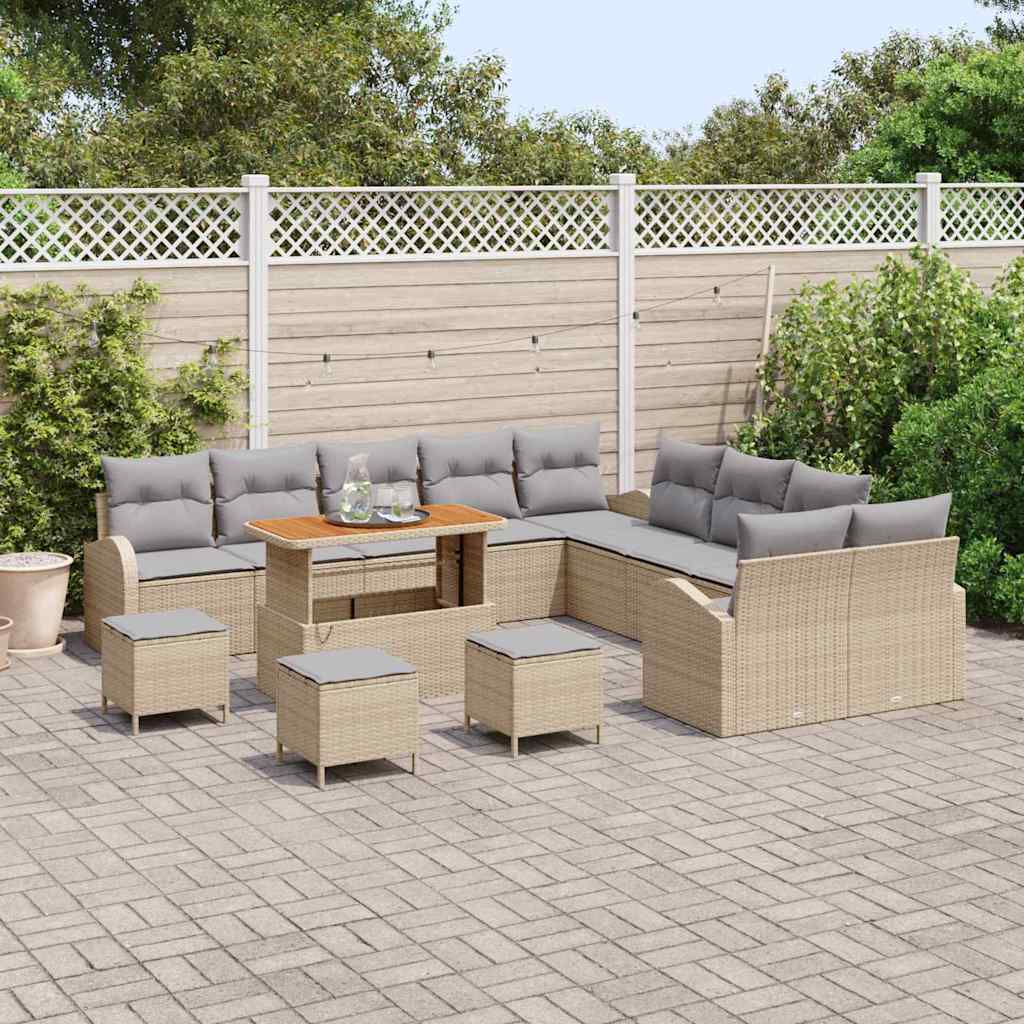 Garten-Sofa-Set mit Kissen 14 pcs Beige und Hellgrau