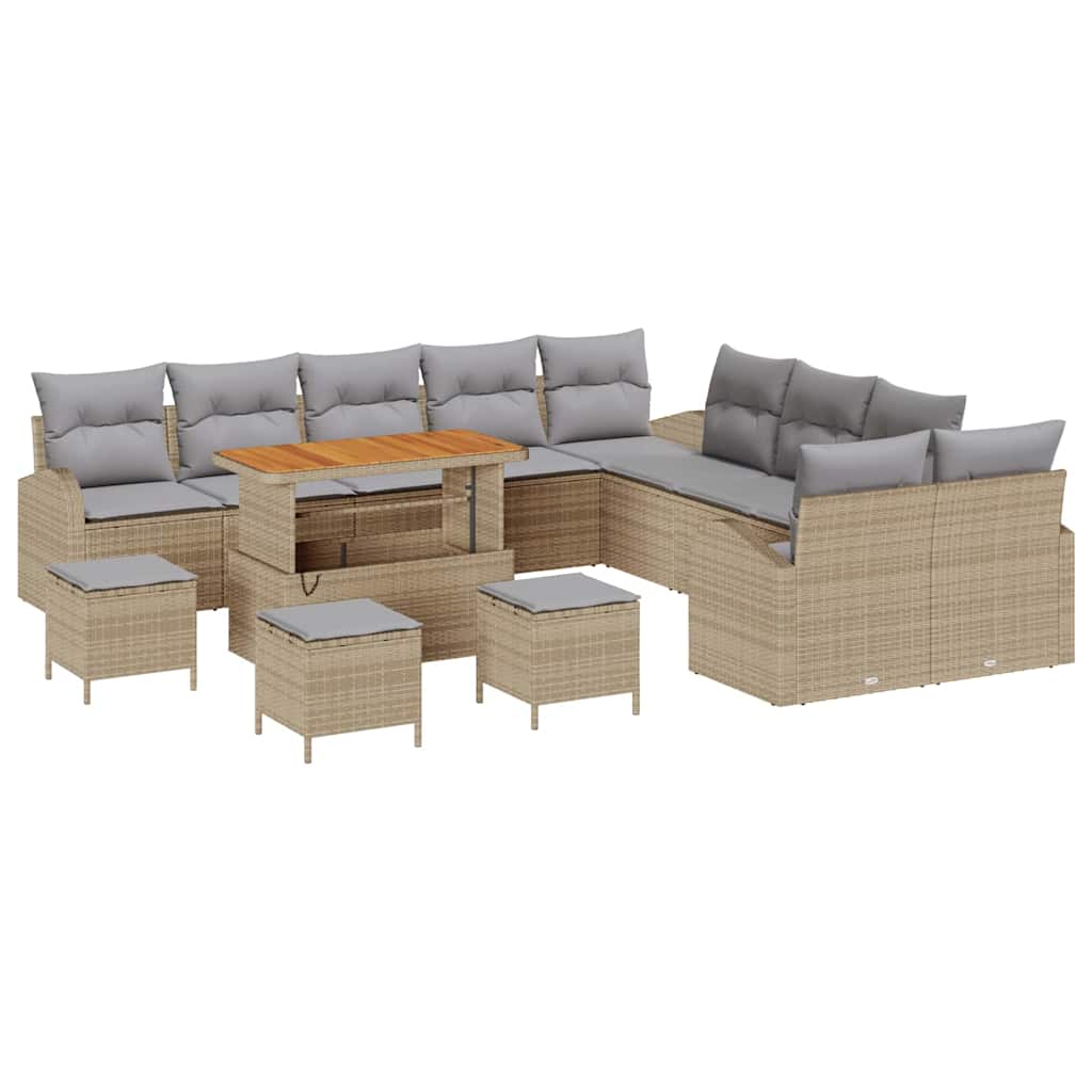Garten-Sofa-Set mit Kissen 14 pcs Beige und Hellgrau