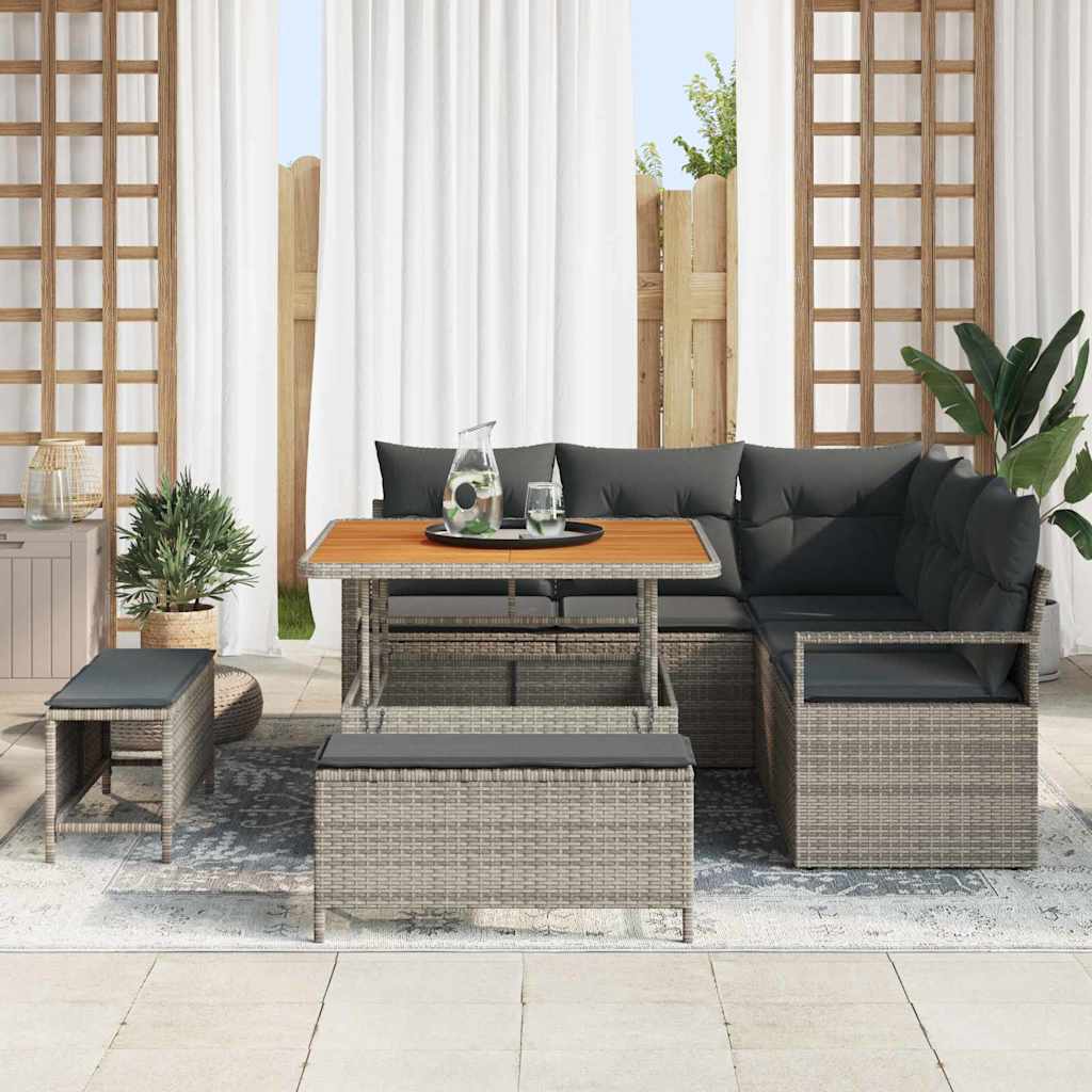 Garten-Sofa-Set mit Kissen mit Speicher 8 pcs Grau