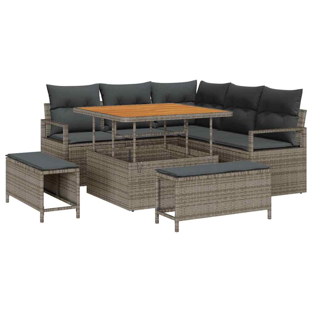 Garten-Sofa-Set mit Kissen mit Speicher 8 pcs Grau