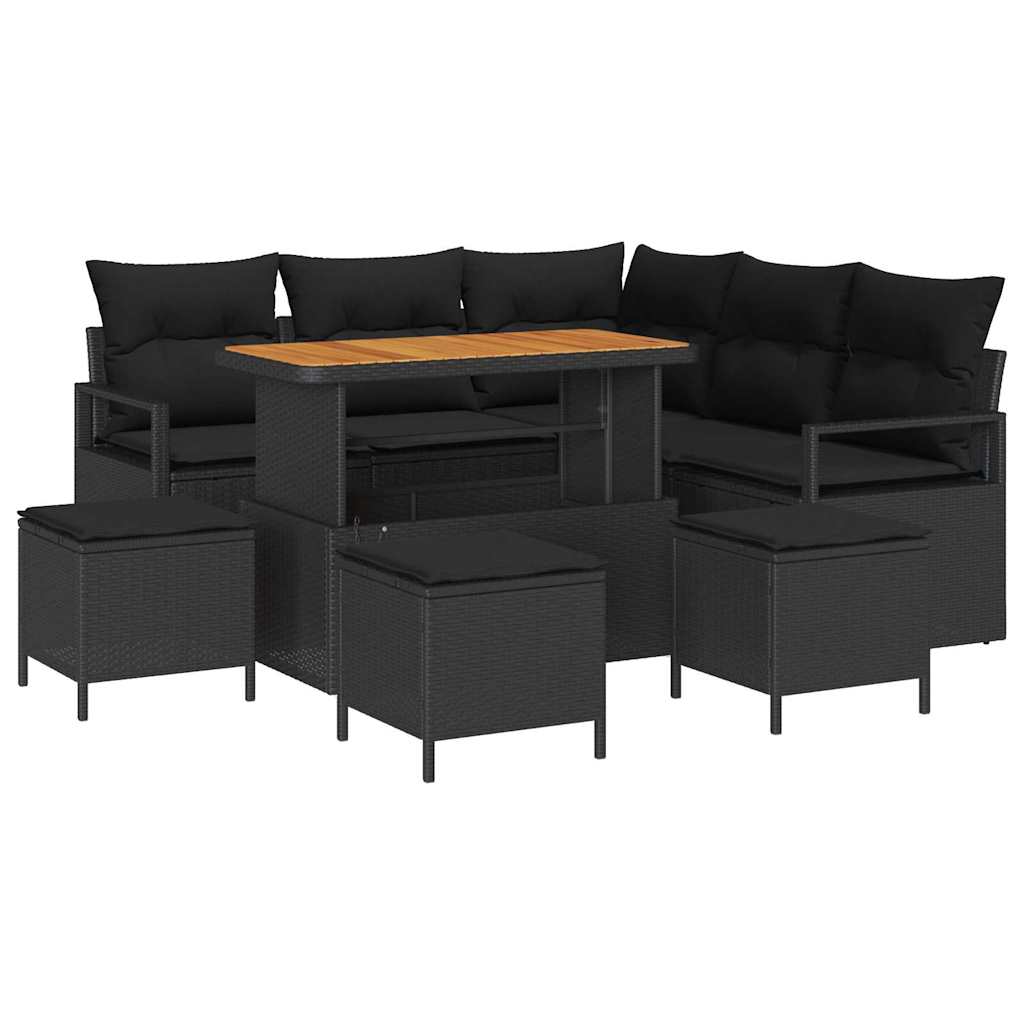 Garten-Sofa-Set mit Kissen mit Speicher 9 pcs Schwarz