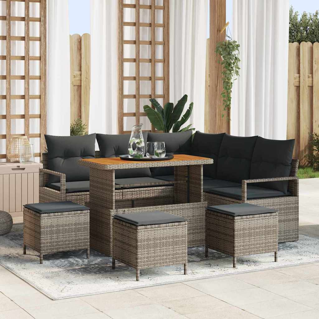 Garten-Sofa-Set mit Kissen mit Speicher 9 pcs Grau
