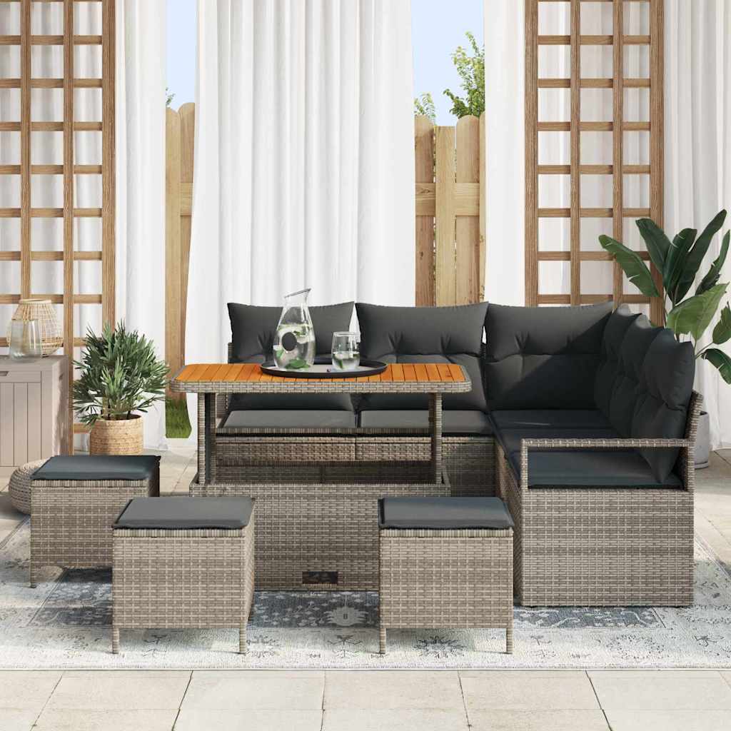 Garten-Sofa-Set mit Kissen mit Speicher 9 pcs Grau