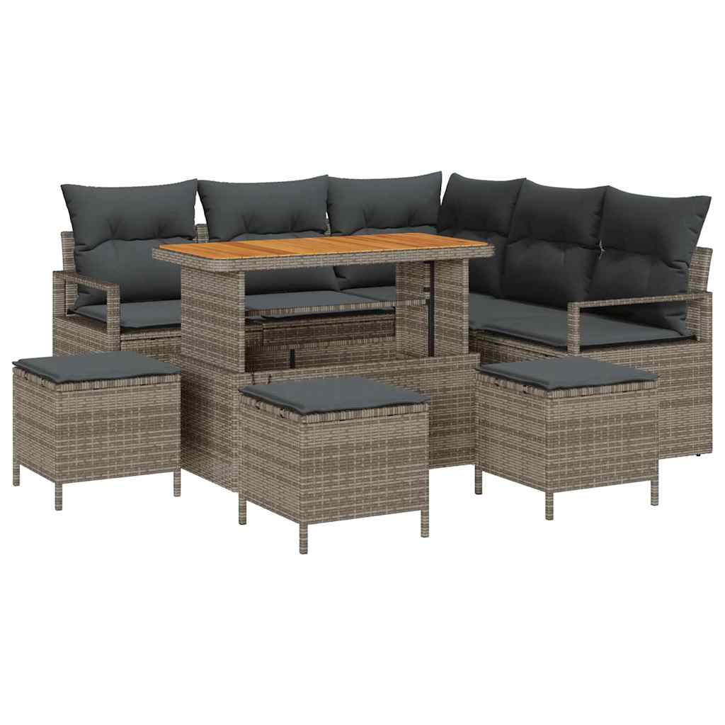 Garten-Sofa-Set mit Kissen mit Speicher 9 pcs Grau