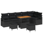 Garten-Sofa-Set mit Kissen mit Speicher 9 pcs Schwarz